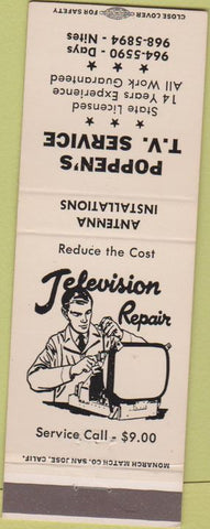 Matchbook Cover - Poppen's TV Service Television Repair