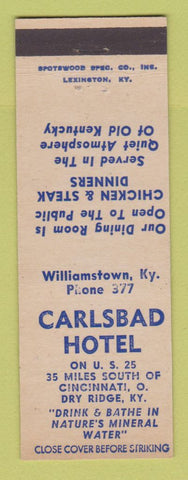Matchbook Cover - Carlsbad Hotel Dry Ridge KY