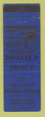 Matchbook Cover - The Bradford National Bank low phone # IL? PA?