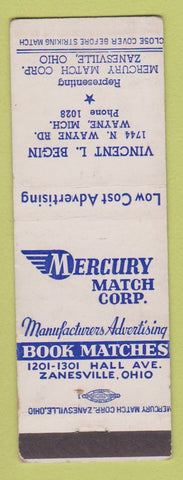 Matchbook Cover - Mercury Match Corp Vincent Begin Wayne MI