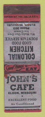 Matchbook Cover - John's Cafe Colonial Kitchen Eldon MO WORN