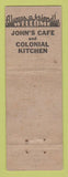Matchbook Cover - John's Cafe Colonial Kitchen Eldon MO WORN