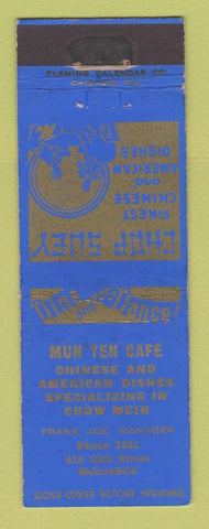 Matchbook Cover Mun Yen Cafe Chinese Restaurant Bakersfield CA low phone # WEAR
