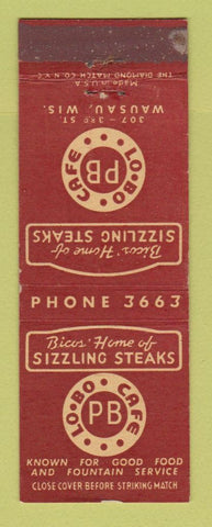 Matchbook Cover - Bicos Steaks Wausau WI WORN BACK
