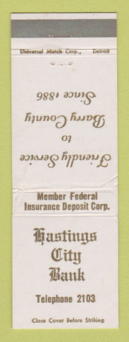 Matchbook Cover - Hastings City Bank Hastings MI WORN