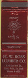 Matchbook Cover - H.W. Ross Lumber Sioux Falls SD