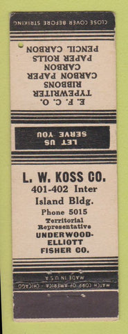 Matchbook Cover - LW Koss Typewriter Ribbons Supply Hawaii?