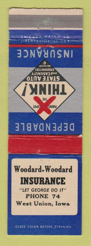 Matchbook Cover - Woodard Insurance West Union IA low phone #