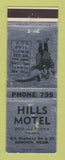 Matchbook Cover - Hills Motel Gordon NE low phone # WORN