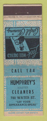 Matchbook Cover - Humphrey's Cleaners  low phone # WEAR