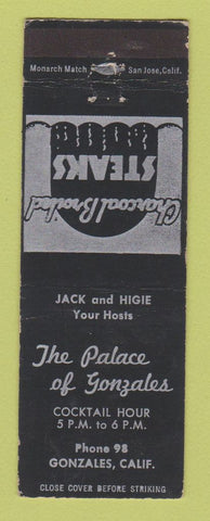 Matchbook Cover - The Palace of Gonzales Restaurant Gonzales CA low phone # WEAR