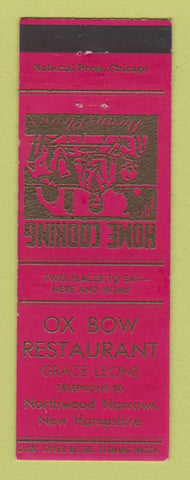 Matchbook Cover - Ox Bow Restaurant Northwood Narrows NH low phone #