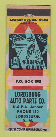 Matchbook Cover - Lordsburg Auto PARts NM low phone # NAPA