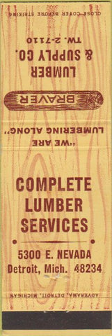 Matchbook Cover - Braver Lumber Detroit MI