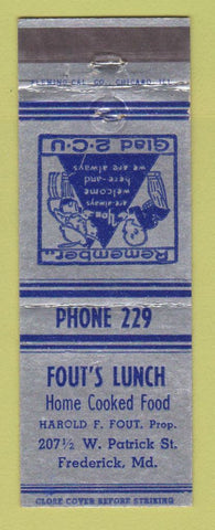 Matchbook Cover - Fout's Lunch Frederick MD low phone #