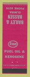 Matchbook Cover - Bailey and Hassen Esso oil gas Elmira NY WEAR