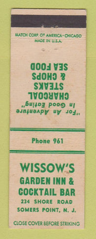 Matchbook Cover - Wissom's Garden Inn Cocktail Bar Somers Point NJ low phone #
