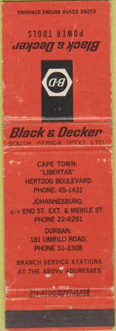 Matchbook Cover - Black  and  Decker Power Tools South Africa