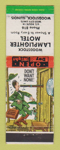 Matchbook Cover - Lamplighter Motel Woodstock IL hillbilly low phone #