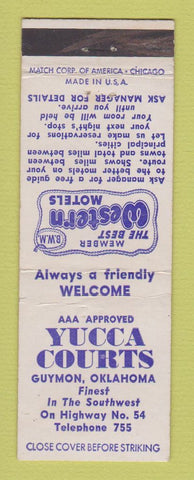 Matchbook Cover - Yucca Courts Motel Guymon OK low phone # Best Western