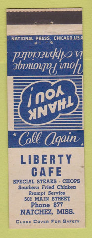 Matchbook Cover - Liberty Cafe Natchez MS low phone #