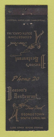 Matchbook Cover - Deason's Restaurant Georgetown SC low phone # WEAR
