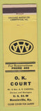 Matchbook Cover - OK Court Motel low phone # Bonnieville KY