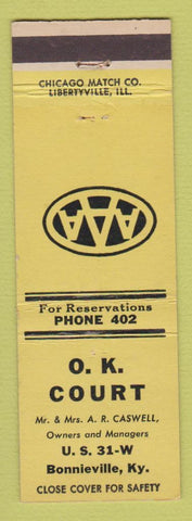 Matchbook Cover - OK Court Motel low phone # Bonnieville KY