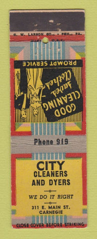Matchbook Cover - City Cleaners Dyers Carnegie PA? Low phone #