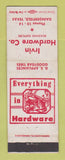 Matchbook Cover - Irvin Hardware Daingerfield TX