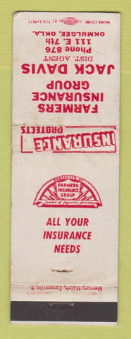 Matchbook Cover - Farmers Insurance Jack Davis Okmulgee OK WEAR