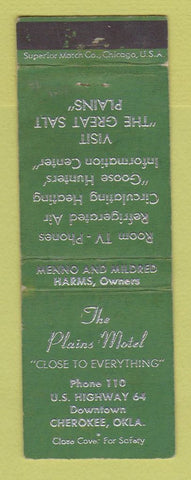 Matchbook Cover - The Plains Motel Cherokee OK low phone #