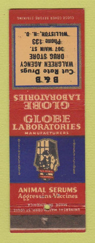 Matchbook Cover - Globe Labs B&B Drug Store Walgreens Williston ND