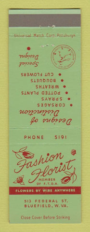 Matchbook Cover - Fashion Florist Flowers Bluefield WV
