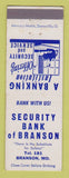 Matchbook Cover - Security Bank of Branson MO low phone # WEAR