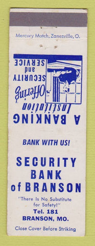 Matchbook Cover - Security Bank of Branson MO low phone # WEAR