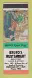Matchbook Cover - Bruno's Restaurant Crescent City CA low phone # WEAR