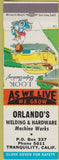 Matchbook Cover - Orlando's Hardware Tranquility CA