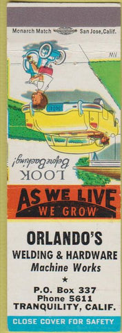 Matchbook Cover - Orlando's Hardware Tranquility CA