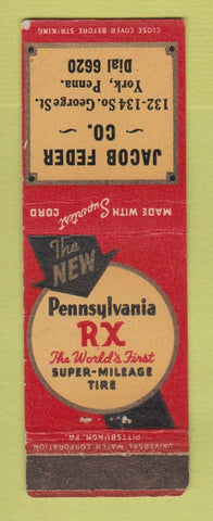 Matchbook Cover - Pennyslvania RX Tires Jacob Feder York PA WORN