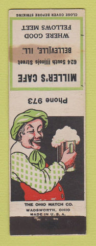 Matchbook Cover - Miller's Cafe Belleville IL WORN STAINED