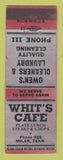 Matchbook Cover - Whit's Cafe Owen's Laundry Milan TN low phone # WEAR