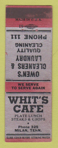 Matchbook Cover - Whit's Cafe Owen's Laundry Milan TN low phone # WEAR