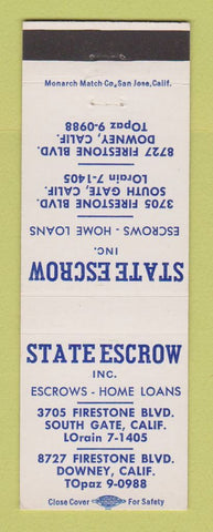 Matchbook Cover - State Escrow Downey South Gate CA home loans