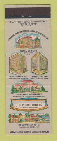 Matchbook Cover - JB Pound Hotels Savannah Beach GA Jacksonville FL