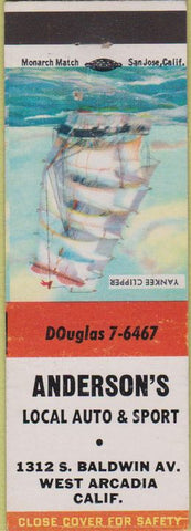 Matchbook Cover - Anderson's Auto  and  Sport West Arcadia CA