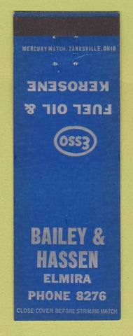 Matchbook Cover - Esso oil gas Bailey Hassen Elmira NY BLUE