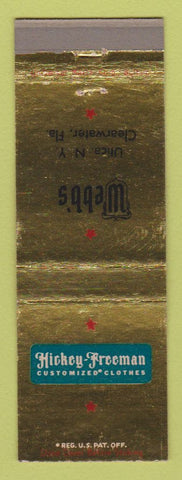 Matchbook Cover - Hickey Freeman Men's Clothes Webb's Utica NY Clearwater FL