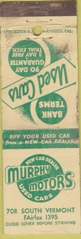 Matchbook Cover - Murphy Motors Used Cars no town wear