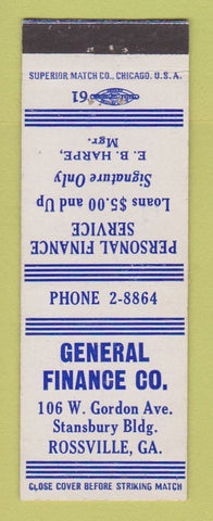 Matchbook Cover - General Finance Rossville GA